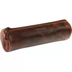 Maverick large round brown leather pencil case