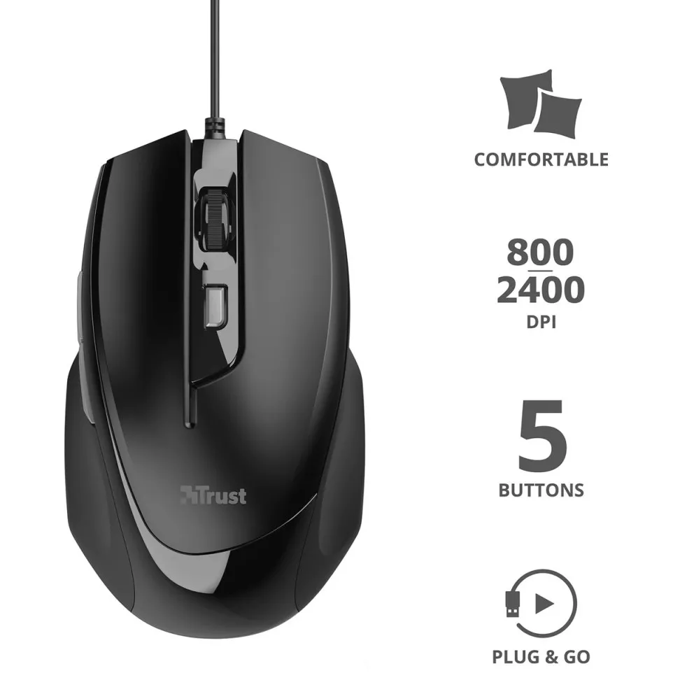 Trust Voca Comfort muis, zwart