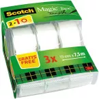 Ruban invisible Scotch Magic, 19 mm x 7,5 m, avec dérouleur, 2 + 1 gratuit