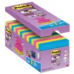 Post-it Super Sticky Z-Notes, Assorted Colours, 76 x 76 mm, 90 Sheets per Pad, Box of 14 Plus 2 Free