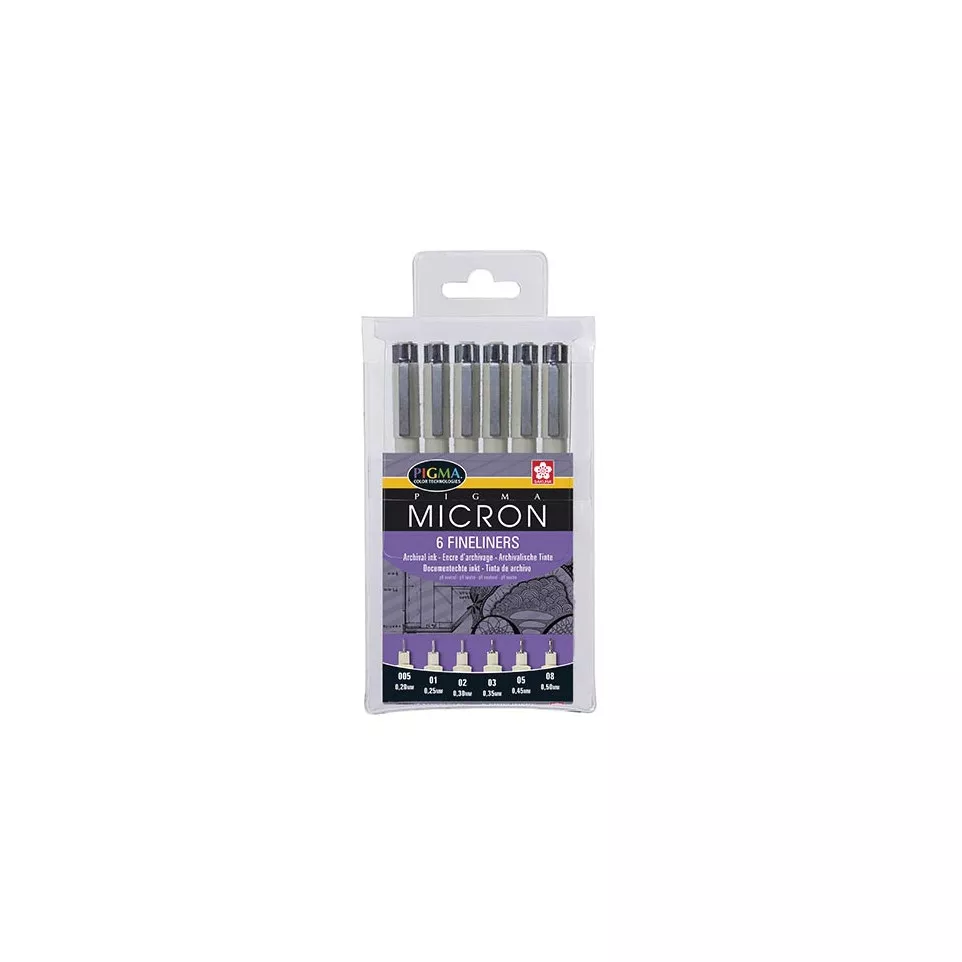 Sakura Fineliner Pigma, zwart, 6 stuks