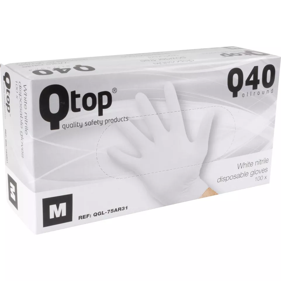 Nitrile Gloves, Medium, White, Box of...