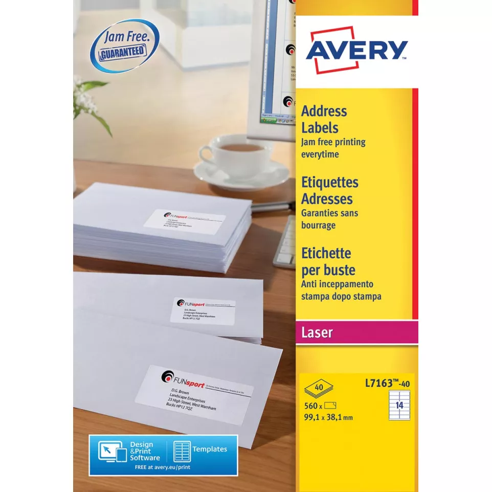 Avery L7163, Adresetiketten, Laser,...