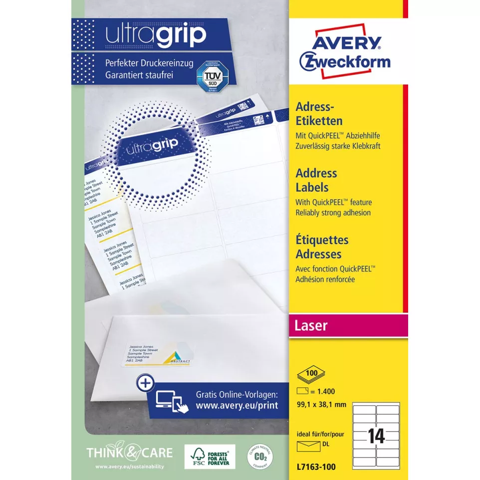 Avery L7163, Adresetiketten, Laser,...