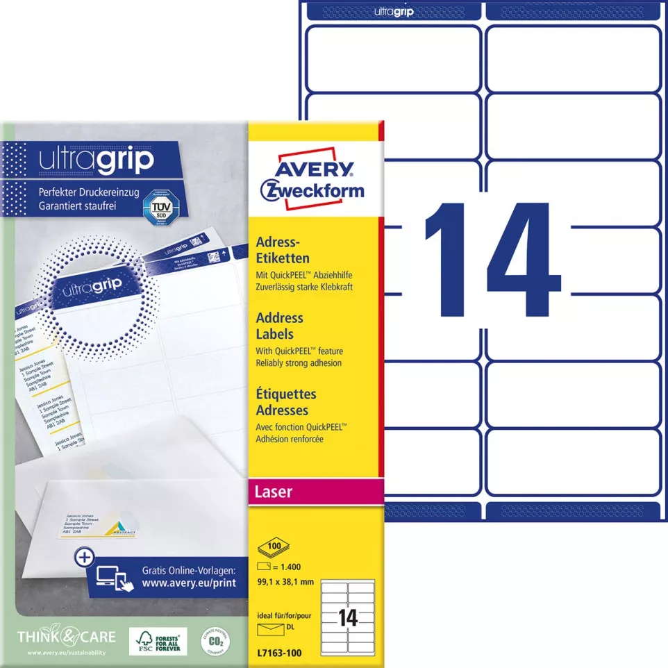 Avery L7163, Adresetiketten, Laser,...