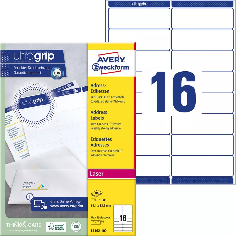 Avery L7162, Adresetiketten, Laser,...