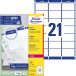 Avery L7160, Etiquettes adresses, Laser, Ultragrip, blanches, 250 pages, 21 per page, 63,5 x 38,1 mm
