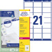 Avery L7160, Adresetiketten, Laser, Ultragrip, wit, 100 vellen, 21 per vel, 63,5 x 38,1 mm