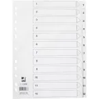 Q-CONNECT tabbladen, A4, PP, 11-gaatsperforatie, met indexblad, set van 1-12, wit