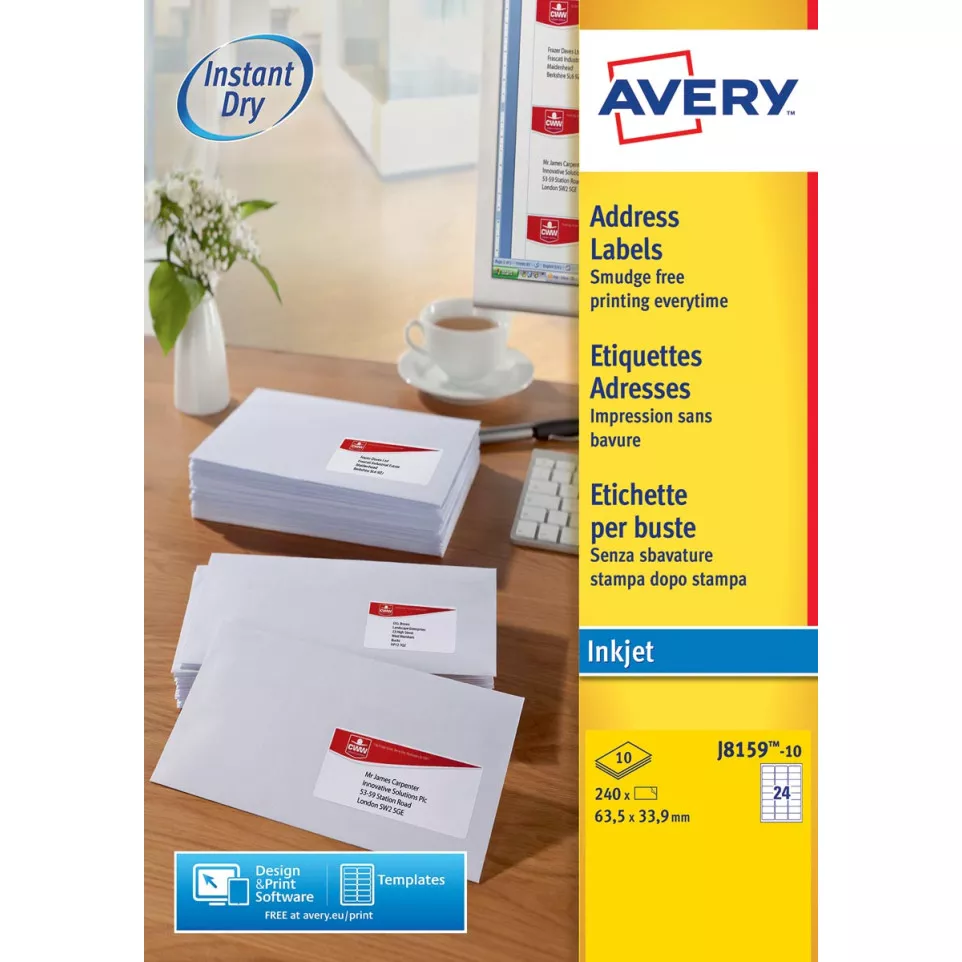 Avery J8159-10 Address Labels 63.5 x...