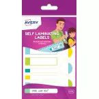Avery Family étiquettes plastifiées, sachet brochable avec 24 étiquettes, formats et couleurs classiques