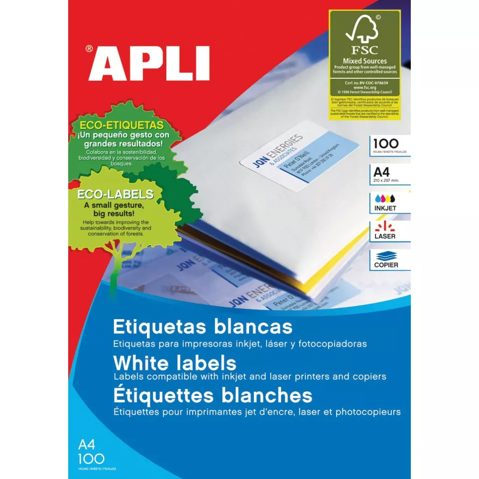 Apli White Labels Sheet 105 x 40 mm...