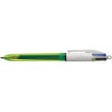 Bic Colours Fluo 4-kleurenbalpen, medium, 3 klassieke inktkleuren en een markeerstift fluo geel