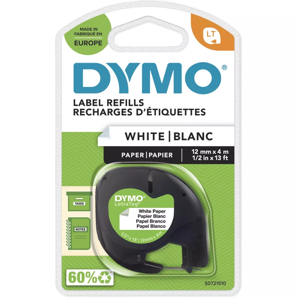 DYMO LetraTag 12 mm White Paper Label...
