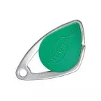 Badge électronique Mifare insert inox gravé vert / pce