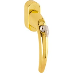 HOPPE Atlanta lockable window handle with Secu100 and Secustik polished brass 32-42mm with 2 M5x50 and 55 screws per piece
