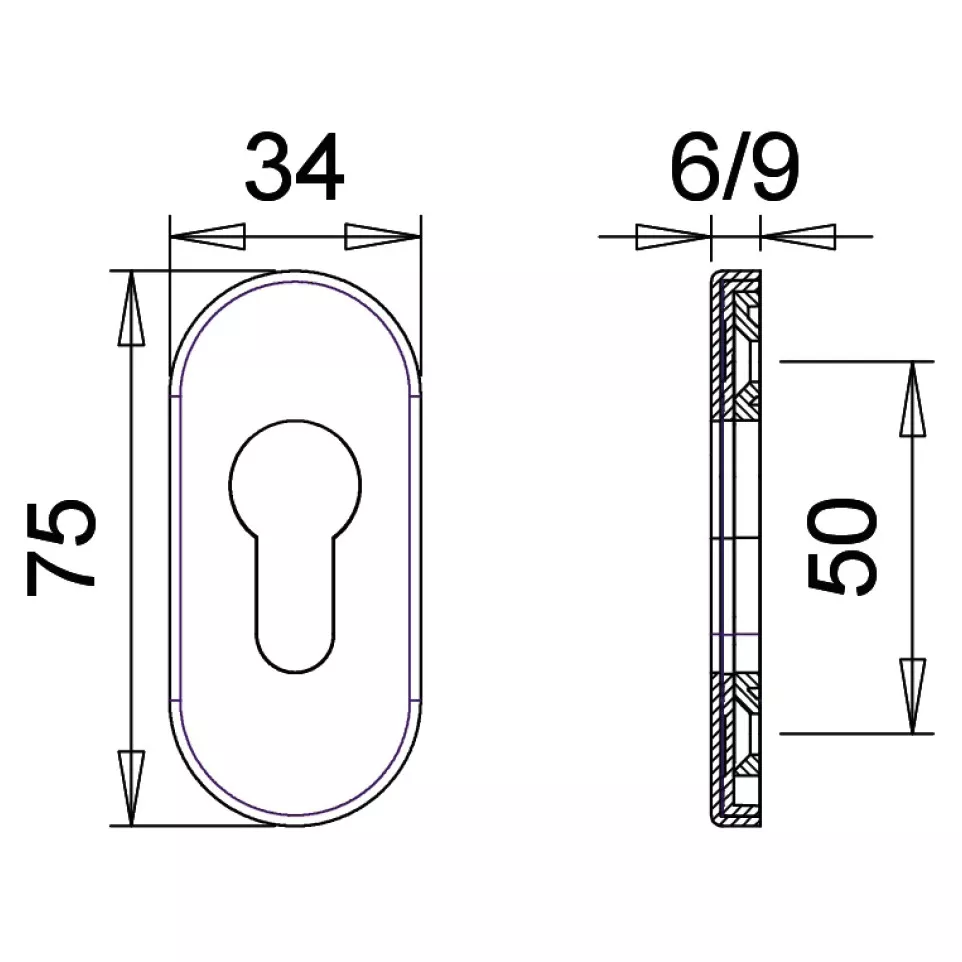 Oval Security Escutcheon PZ 9mm Thick...