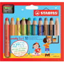 STABILO woody 3in1 crayon de couleur, étui de 10 pièces en couleurs assorties