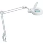 MAULviso Luminaire loupe, LED, sur pince 6,3cm, longeur de bras 2x31cm, objectif 144cm2, blanc