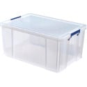 Bankers Box opbergdoos 70 liter, transparant met blauwe handvaten, per stuk verpakt in karton