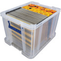 Bankers Box boîte de rangement 36 litres, transparent avec poignées bleues, emballée individ. en carton