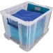 Bankers Box boîte de rangement 36 litres, transparent avec poignées bleues, emballée individ. en carton
