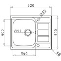 Évier Pyramis EasyFix Athena Compact 1 kom+afvoer 620x500mm roestvrij staal / pce