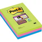 Post-it Super Sticky notes XXL, 90 vel, ft 102 x 152 mm, geassorteerde kleuren, pak van 3 blokken