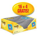 Post-it Notes, 100 vel, ft 76 x 127 mm, geel, pak van 16 blokken  + 4 gratis