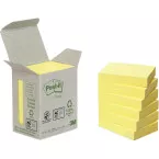 Post-it Recycled notes, 100 feuilles, ft 38 x 51 mm, jaune, paquet de 6 blocs