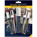 Securit White Chalk Marker Set, Assorted Tip Sizes, Pack of 5