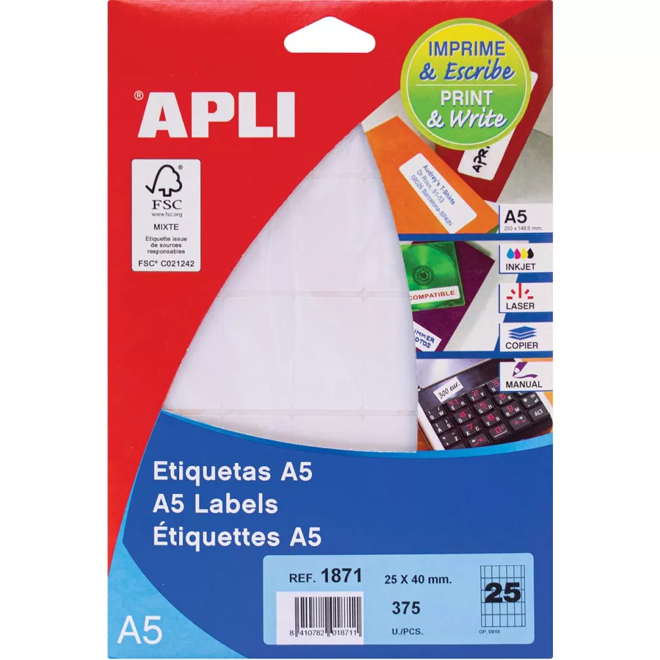 Apli White Print & Write Labels 25 x...