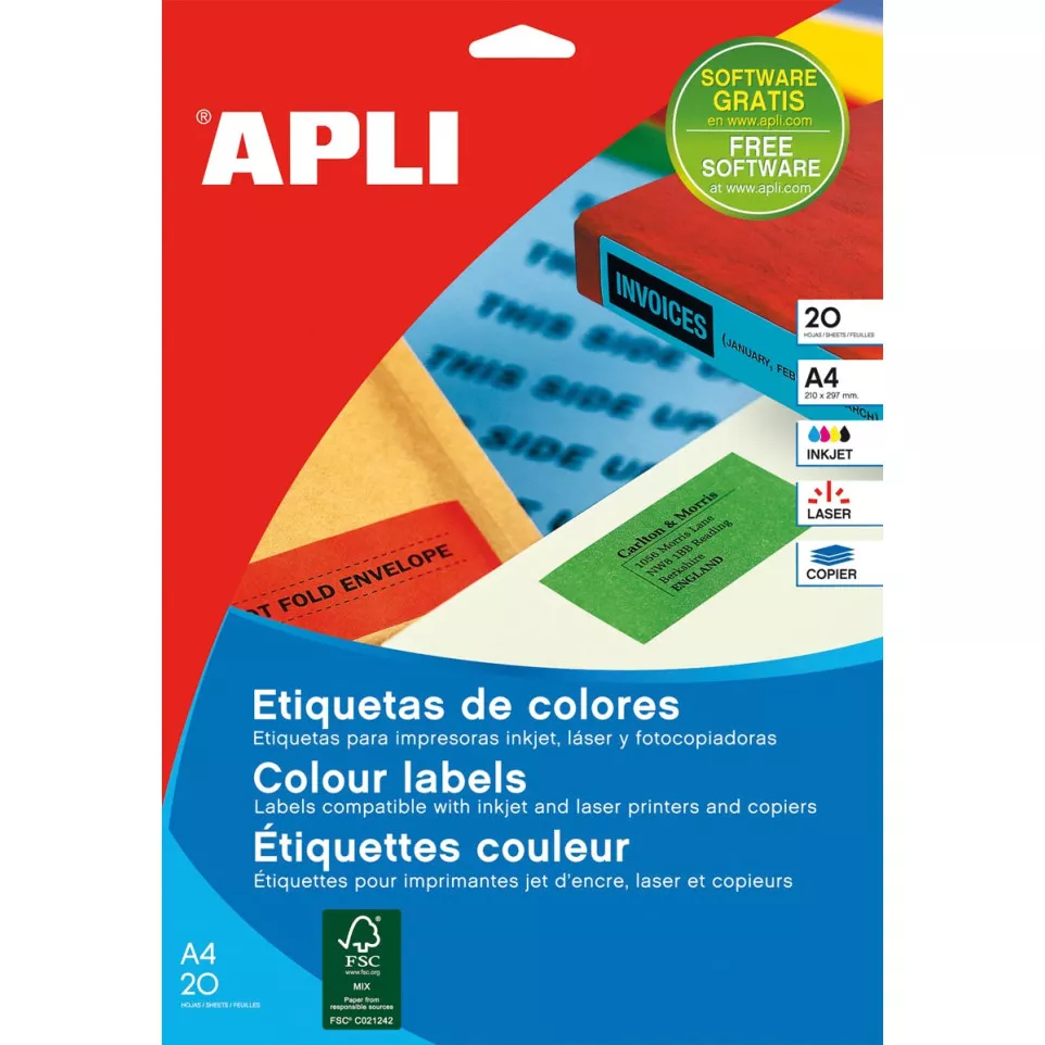 Apli gekleurde etiketten ft 70 x 37...