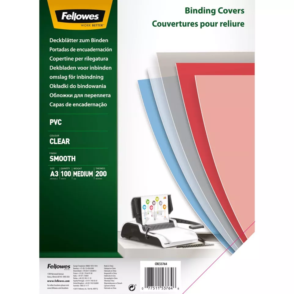 Fellowes omslagen, ft A3, PVC, 200...