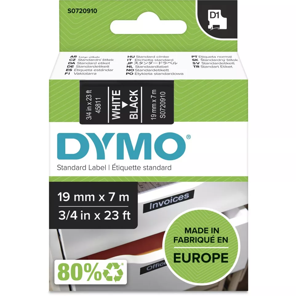 DYMO D1 Label Tape 19mm White on Black
