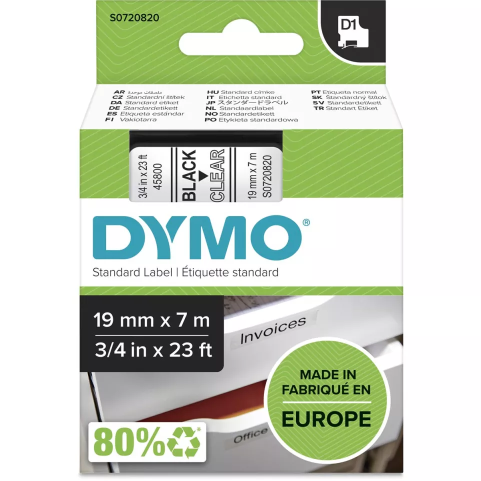 Dymo D1 ruban 19 mm, noir sur...