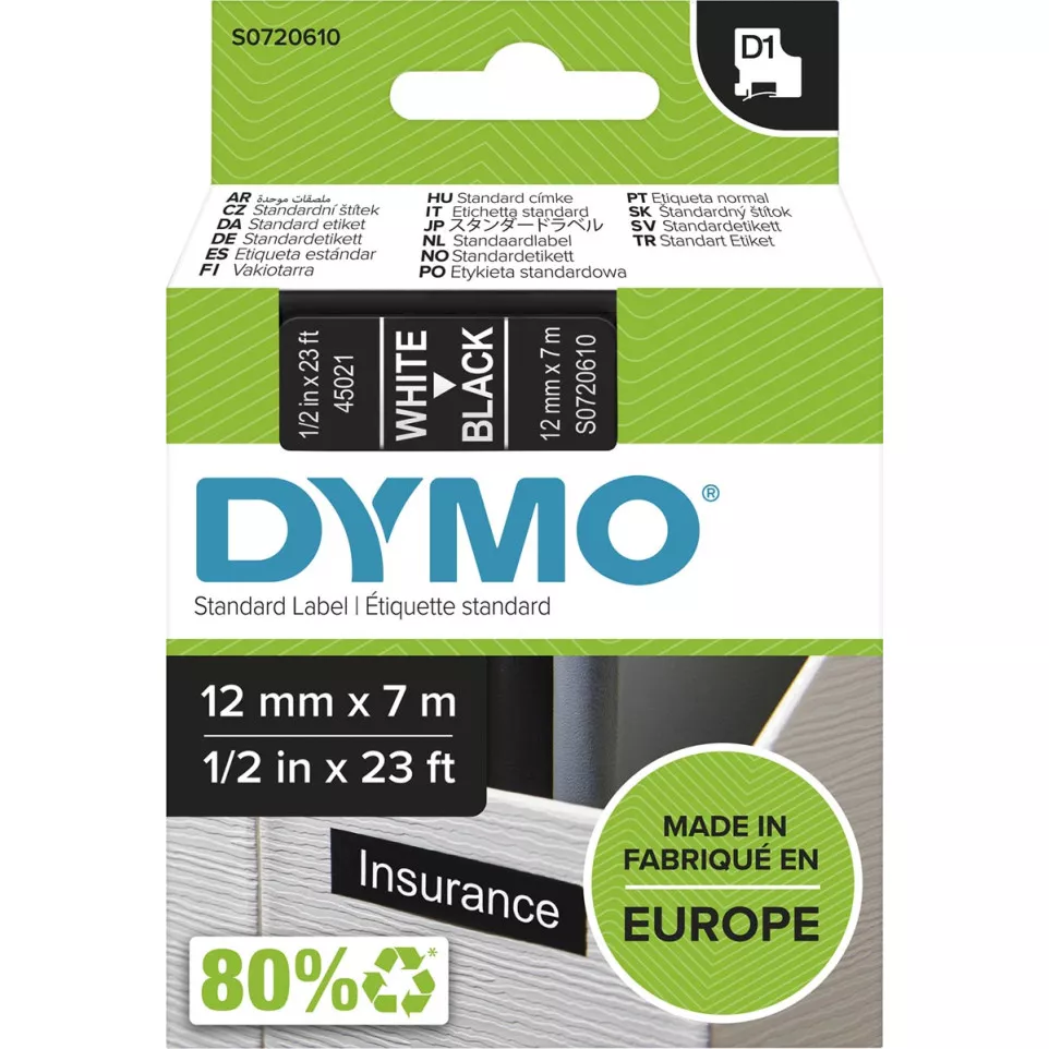 DYMO D1 Label Tape 12mm White on...