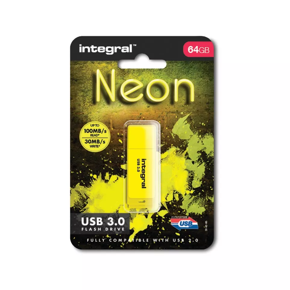 Integral Neon USB 3.0 stick, 64 GB, geel