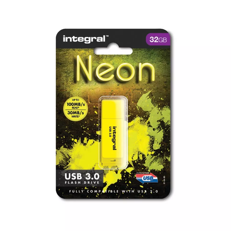 Integral Neon USB 3.0 stick, 32 GB, geel