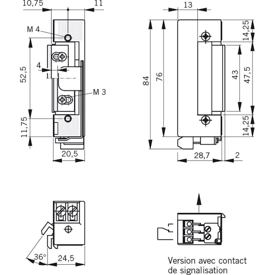 Gâche électrique à boîtier symétrique...