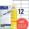 Avery Zweckform 3424, Universele etiketten, Ultragrip, wit, 100 vel, 12 per vel, 105 x 48 mm