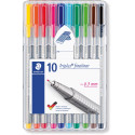 Staedtler Fineliner Triplus couleurs assorties, étui chevalet de 10 pièces