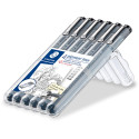 Staedtler Pigment Liner Fineliner Set, Assorted Line Widths, Black Ink, Pack of 4 Plus 2