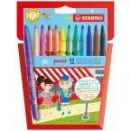 STABILO power felt-tip pens, case of 12 assorted colors