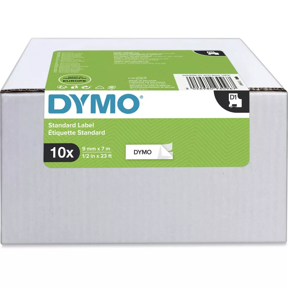 Dymo D1 tape 9 mm, zwart op wit, pak...