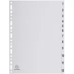 Exacompta tabbladen numeriek voor ft A4, uit PP, grijs, 12 tabs