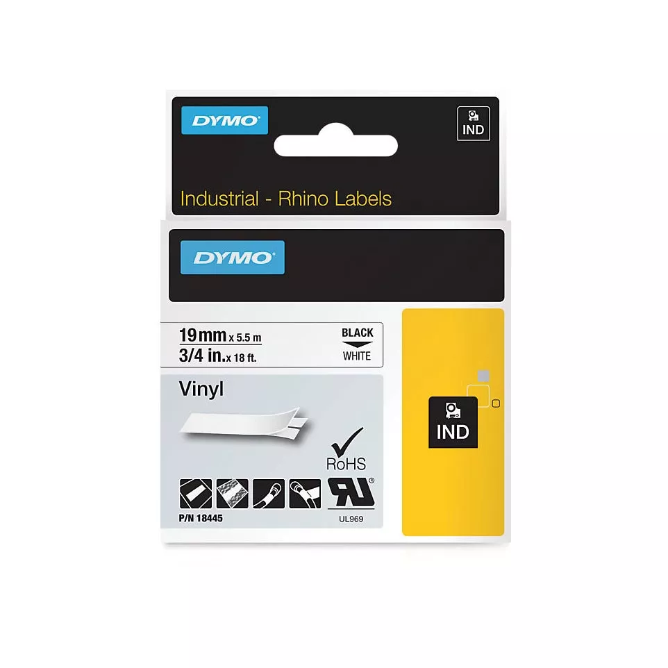 Dymo RHINO vinyltape 19 mm, zwart op wit