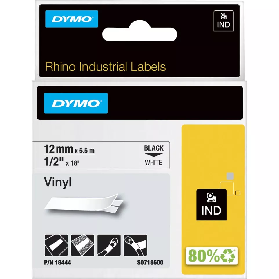 Dymo RHINO ruban vinyl 12 mm, noir...