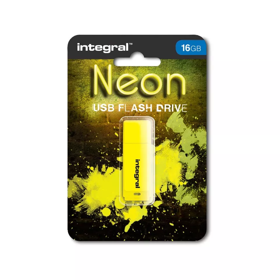 Integral Neon USB 2.0 stick, 16 GB, geel