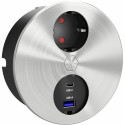 Prise DUPLEX ronde Ø118mm 1 prise + USB A + USB C inox brossé / pce
